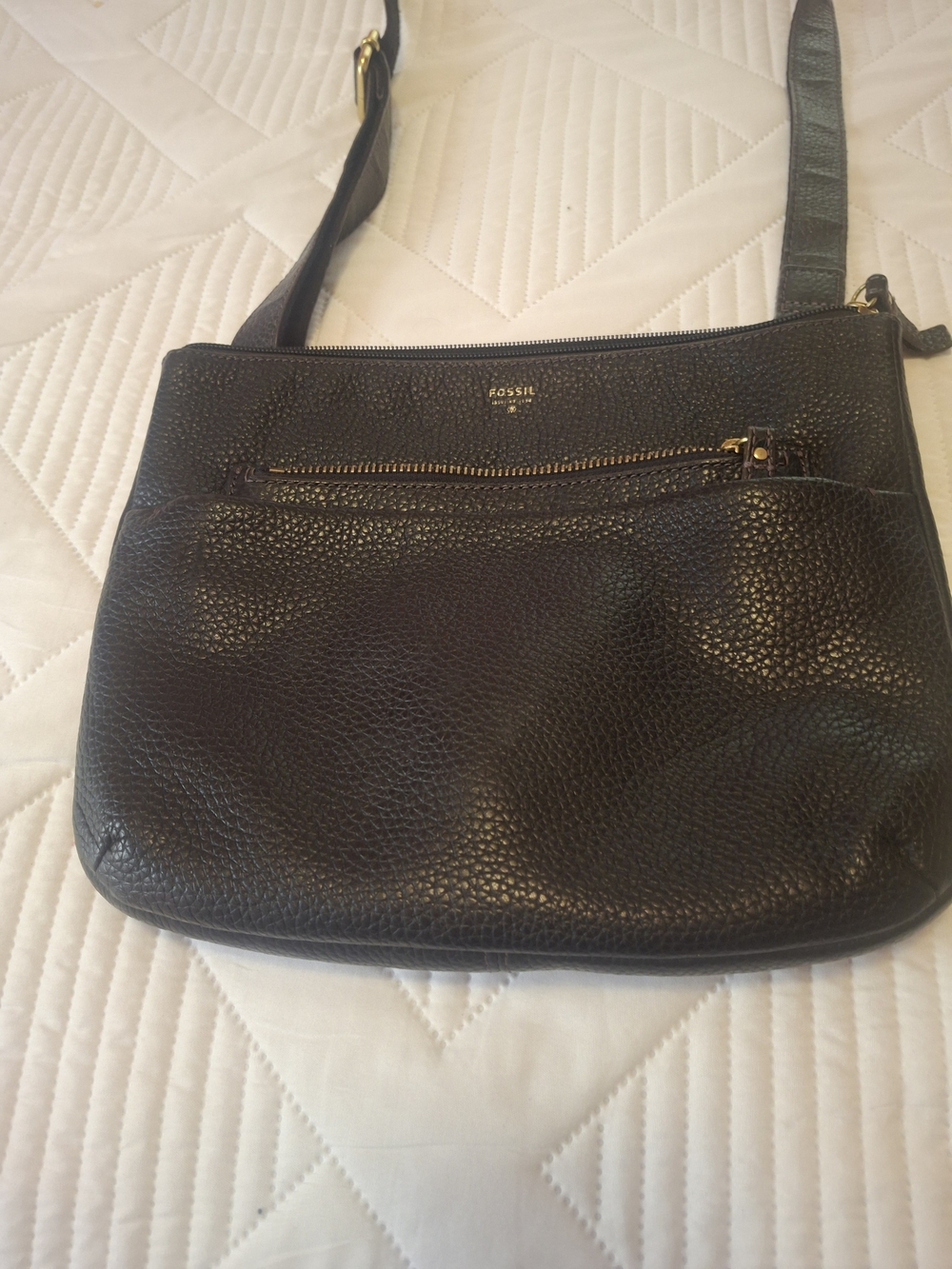 Fossil Black Tessa Pebbled Leather Crossbody Purse with Gold Hardware